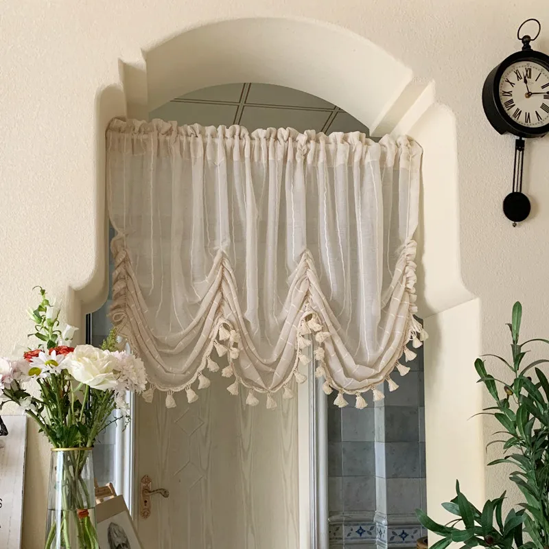 Lift Roman Fashion Elegant Curtain Cream Wind Half Short Partition Curved for Living Dining Room Bedroom Decor Home Decoration