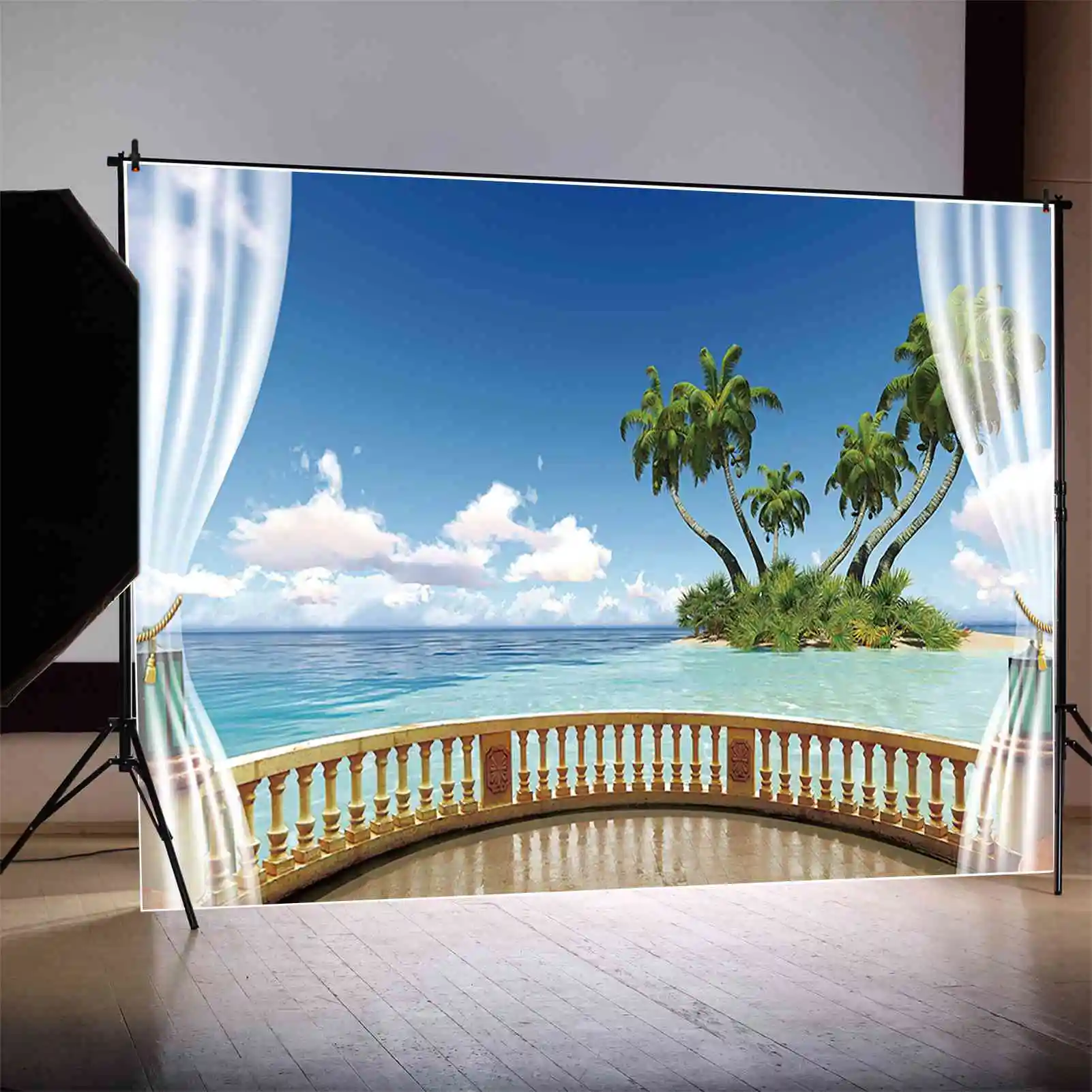 MOON.QG-fundo de praia tropical para mulheres, folhas de palmeira, cenários oceânicos azuis, adereços personalizados de fotocall de festa, fundo de férias