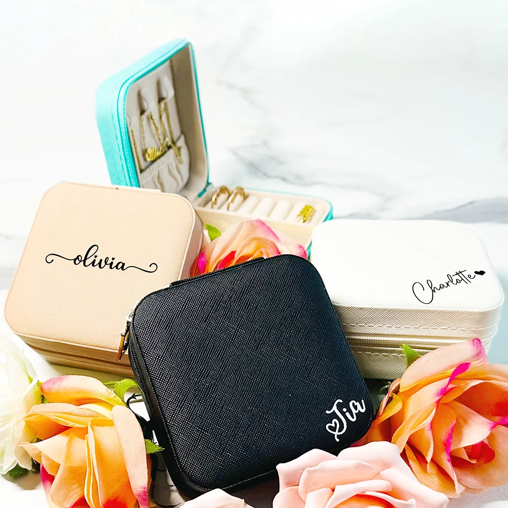 Personalized Square Jewelry Box Wedding Party Bridesmaid Gifts For Her Custom Name Travel Jewelry Case Bridal Shower Party Favor