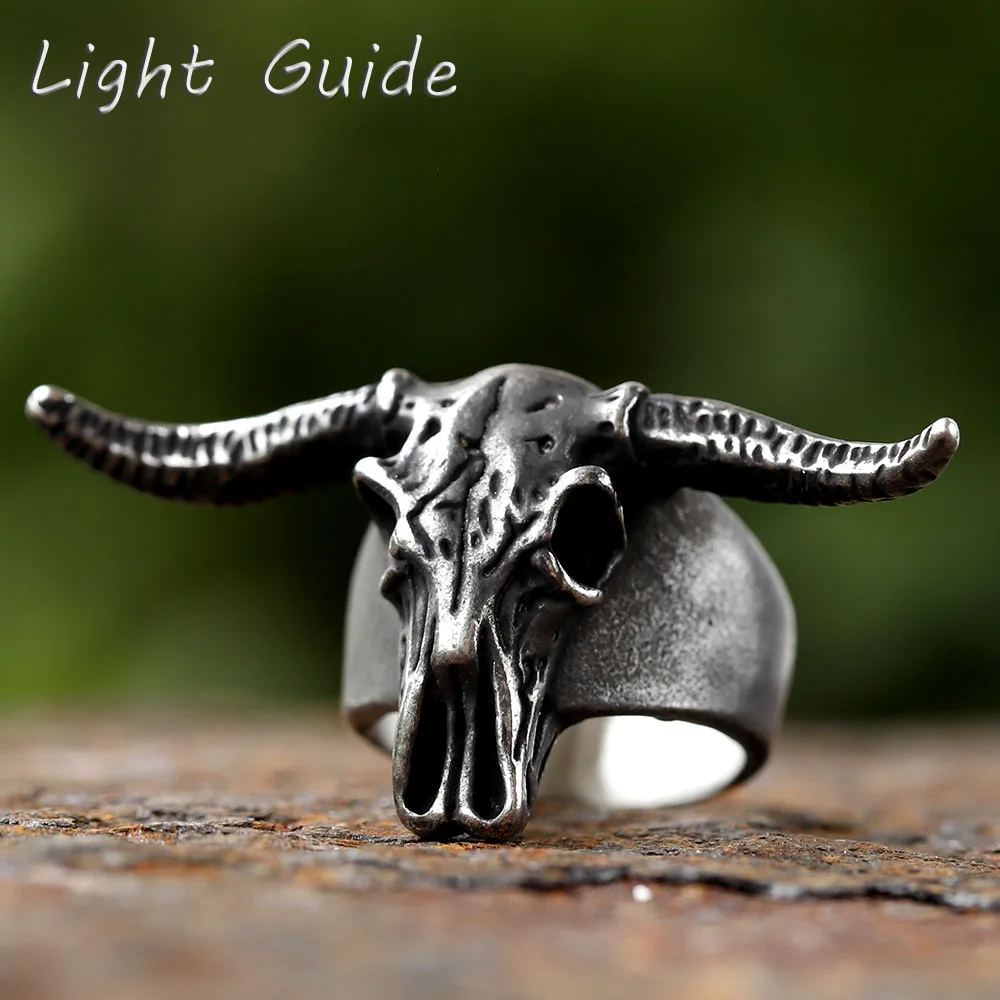 2024 New 316L Stainless Steel Vintage satan ram aries sheep skull Ring For Men Women Punk Motorcycle Jewelry Party GIFT