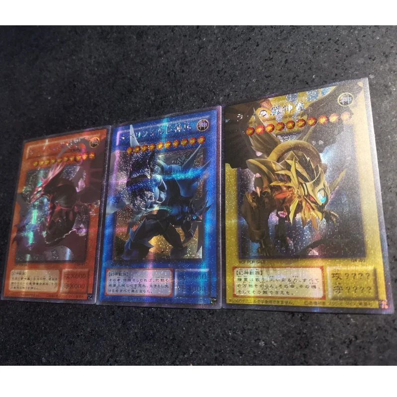 3Pcs/Set Yu Gi Oh Cards G4 Egyptian God Obelisk the Tormentor Anime Game Collection ACG DIY Color Flash Cards Off Screen Series