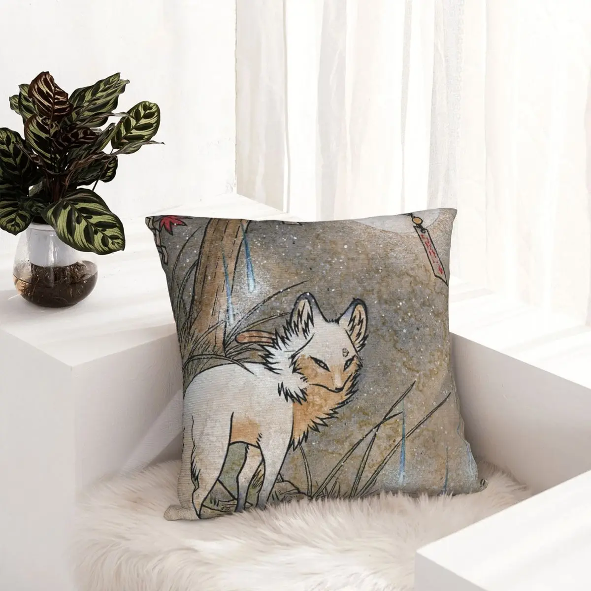 

Fox & Wisps - TeaKitsune Fox Yokai pillowcase printed cushion cover sofa waist pillow pillow cover