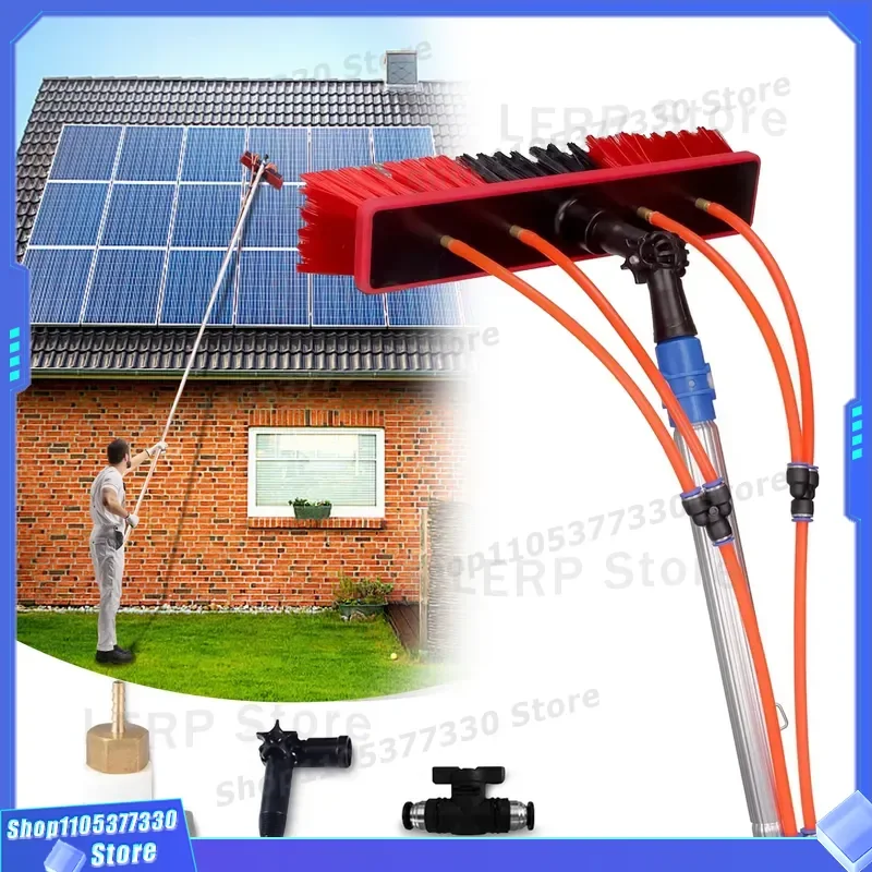Adjustable Solar Panel Cleaning Kit with Feed Rod for Outdoor Glass Roof Window Brush Tool Equipment Long Reach Washing