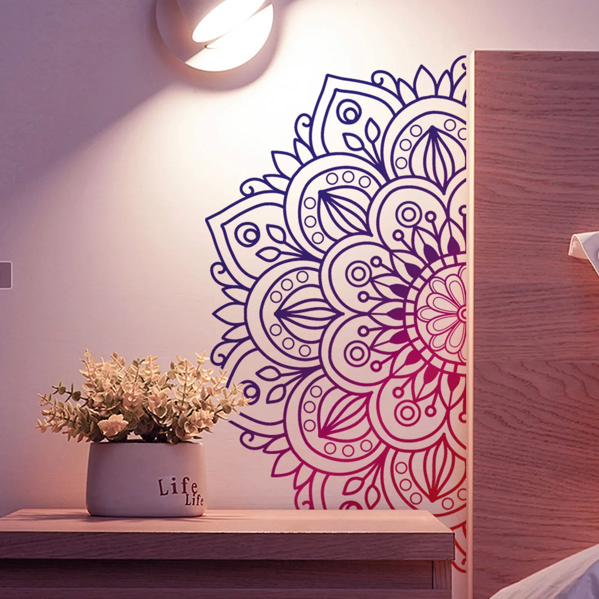 

Boho Purple Mandala Flower Wall Sticker Creative Minority Totem Pattern Wall Decals for Living Room Bedroom Home Wall Decoration