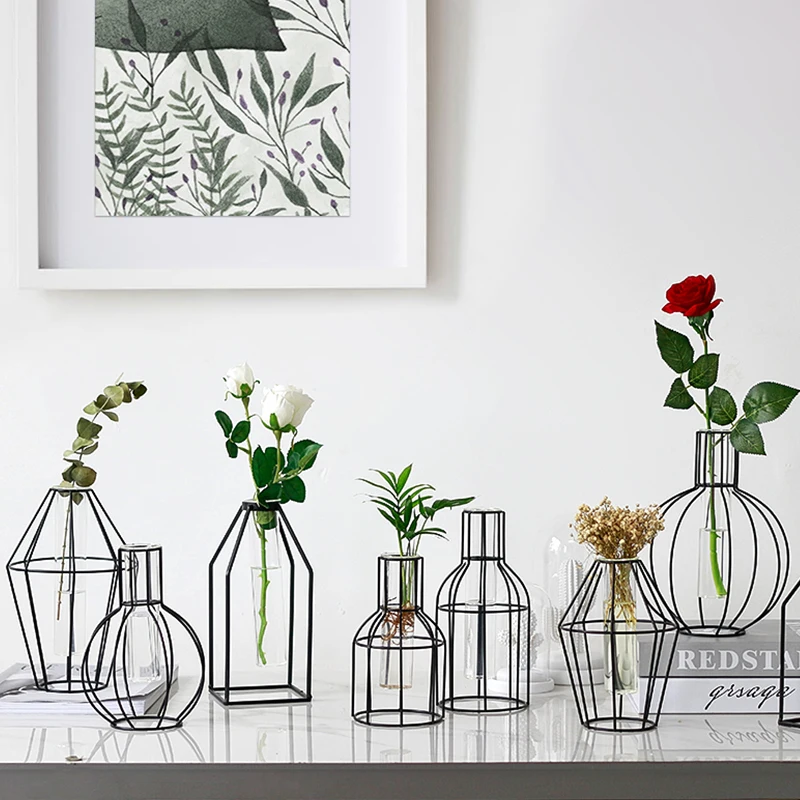 

Simple Nordic Style Geometric Glass Green Pineapple Hydroponic Dry Flower Artificial Flower Iron Vase Table Decoration