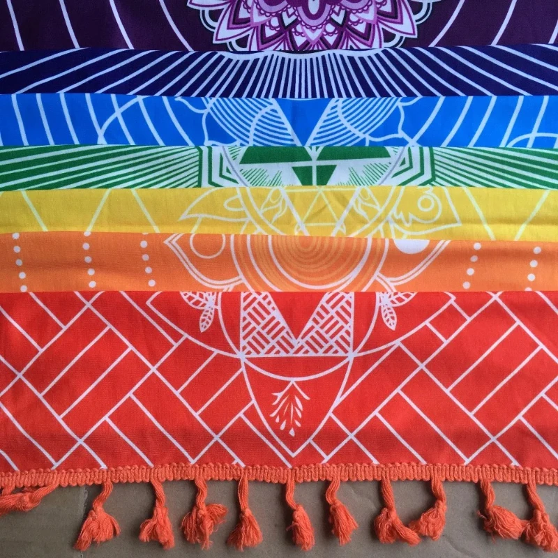 1pc, Made Of Cotton Bohemia India Mandala Blanket 7 Chakra Rainbow Stripes Tapestry Beach Throw Towel Yoga Mat