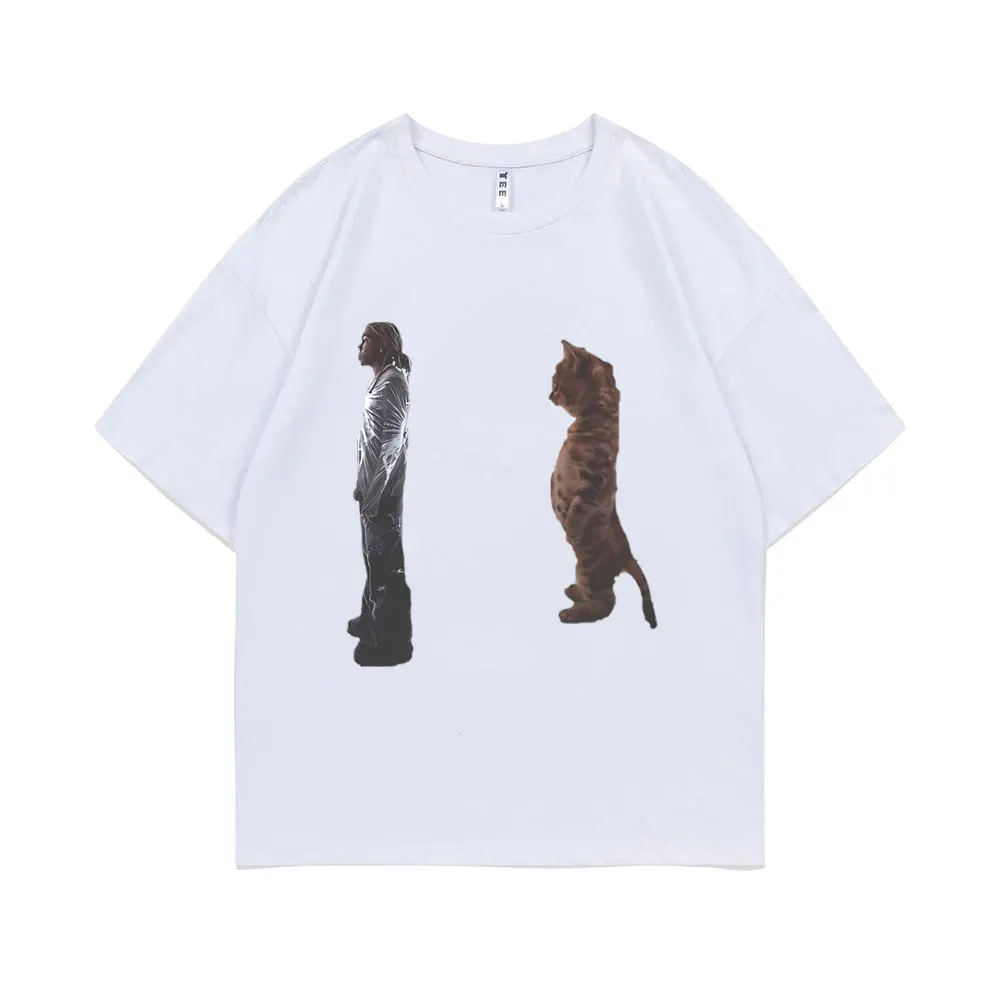 Funny Destroy Lonely Standing Cat Graphic T Shirt Men Women Oversized Pure Cotton T-shirts Opium Playboi Carti Ken Carson Tshirt