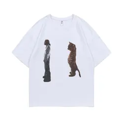 Funny Destroy Lonely Standing Cat Graphic T Shirt Men Women Oversized Pure Cotton T-shirts Opium Playboi Carti Ken Carson Tshirt