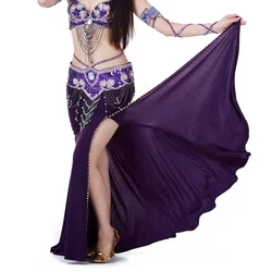 Women Belly Dance Skirt Long Skirt Solid Color Oriental Dance Suit High cut India Bollywood Unilateral Split Belly Dance