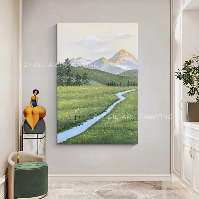 

Landscape picture artwork green oil painting abstract modern canvas handmade sitting room adornment decoration as a gift