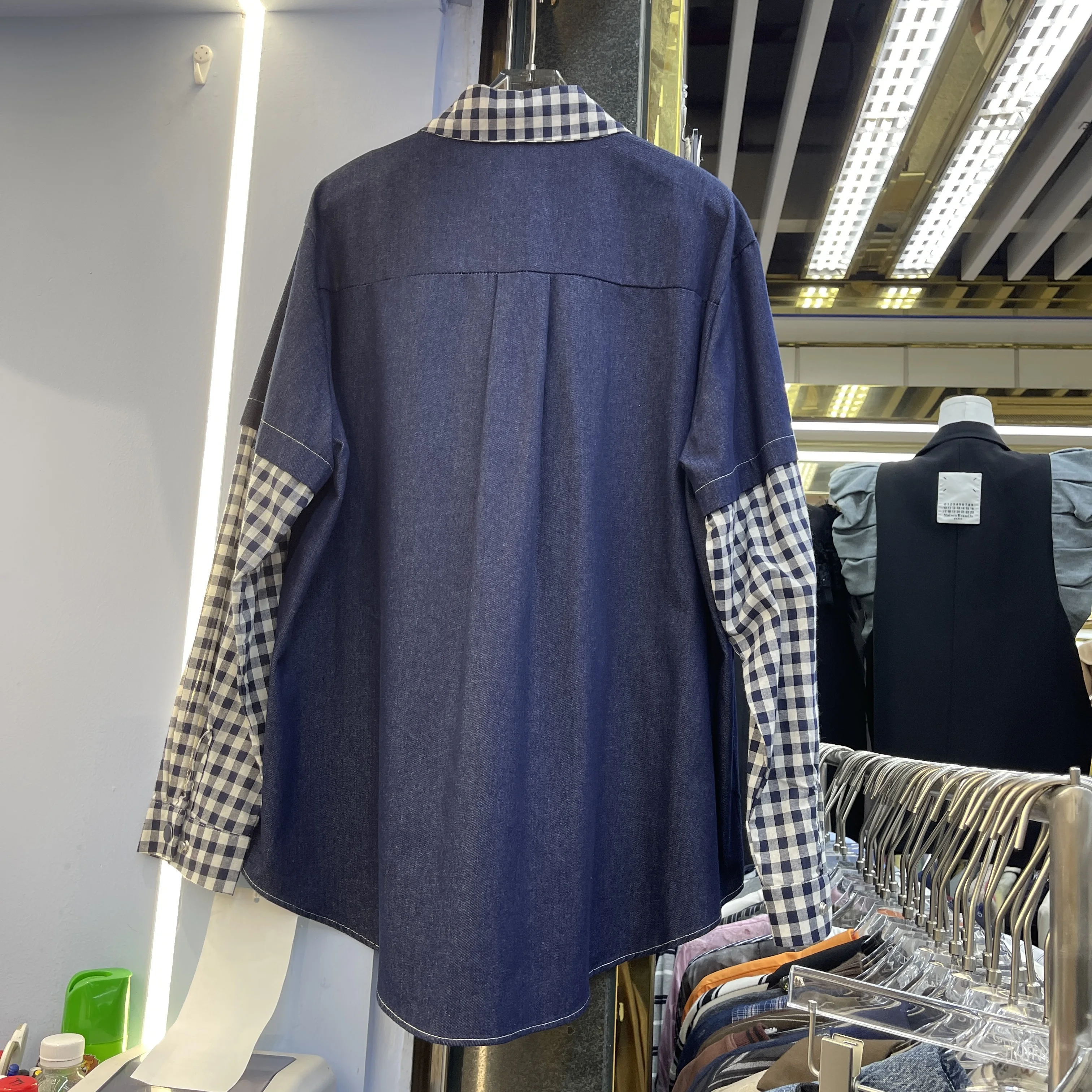 Europejska, uniwersalna, wyszczuplająca koszula robocza damska w kratę z kokardą, w stylu color-block, luźna kurtka, modna.