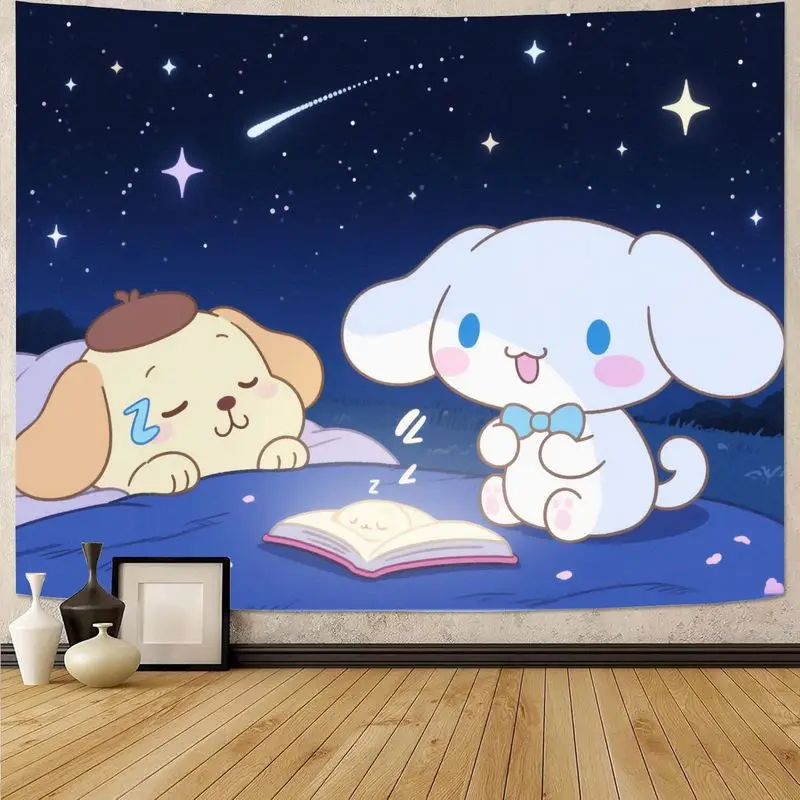

1 шт. Sanrio Cinnamoroll Kawaii гобелен для чтения, милая спящая собака, звездная ночь, настенное искусство для спальни, декор в общежитии, подарок