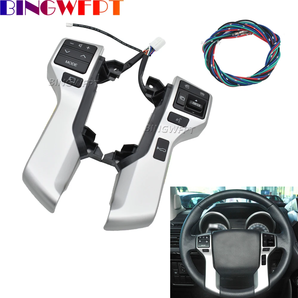 High Configuration Steering Wheel Button For Toyota Land Cruiser Prado GRJ150 KDJ150 Volume Telephone Control Switch With Cable