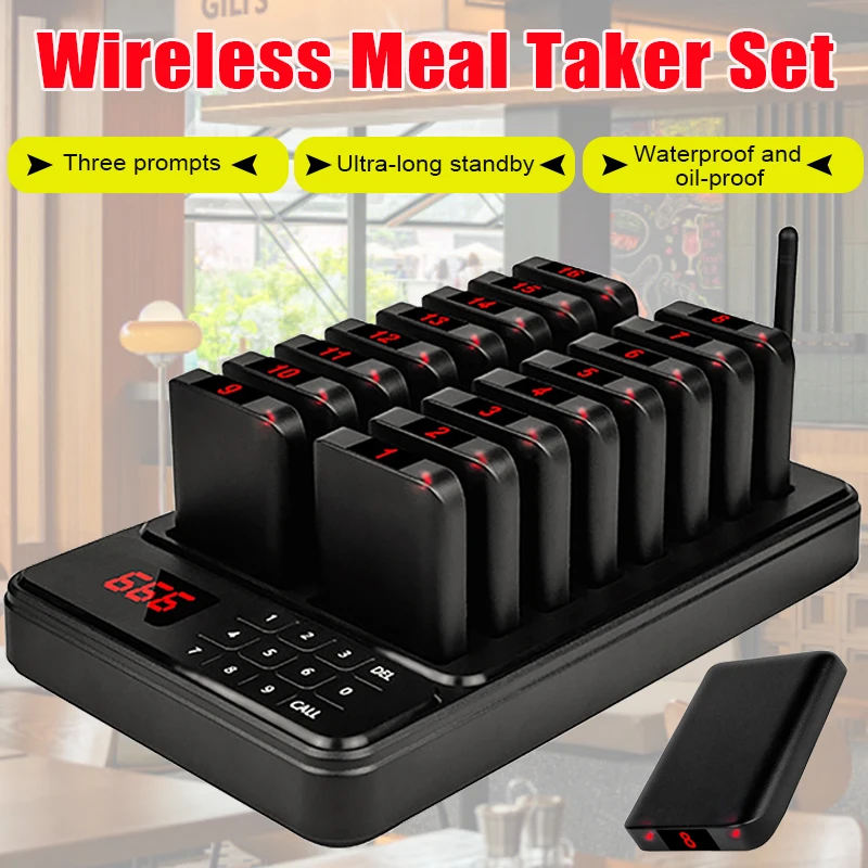 Wireless Restaurant Paging System with 16 Waterproof Buzzers Vibrator Bell Receivers for Food Truck Bar Coffee Fast Food Hotel