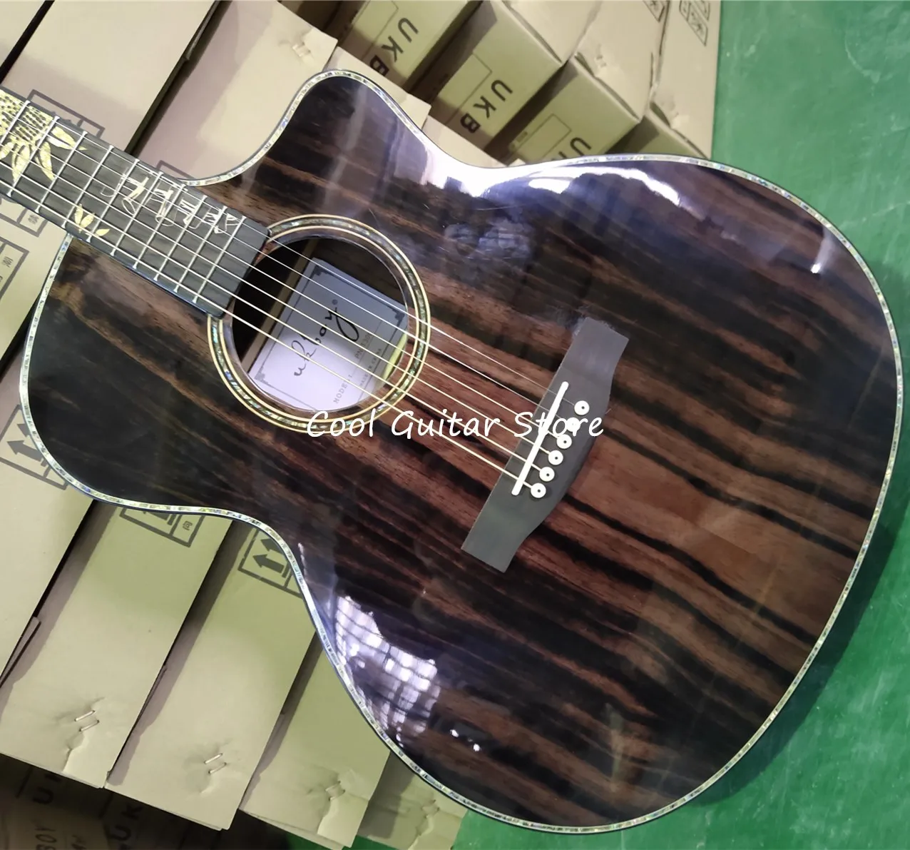 All Koa Wood Acoustic Guitar,Sunflower Fingerboard,Cutaway Model,Real Abalone Binding,Free Shipping