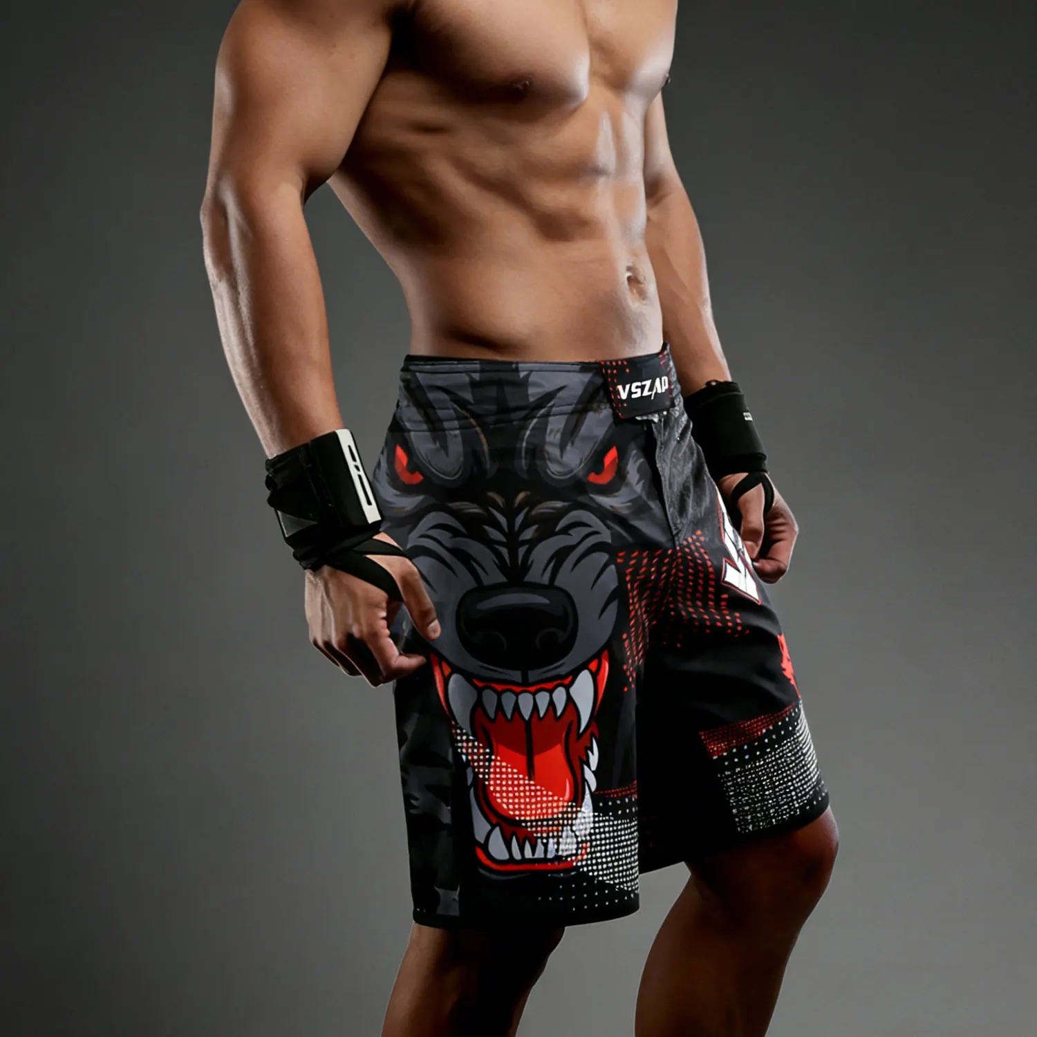 VSZAP giant wolf face dark MMA fighting martial arts boxing sports shorts wear-resistant quick-dry training applicable