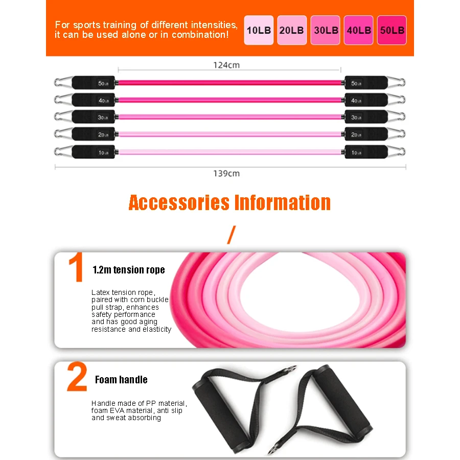 Набор эластичных лент для фитнеса, Йога, 5 трубок, бытовые тренировочные ленты с дверными анкерными ручками, ремни на лодыжку, оборудование для спортзала