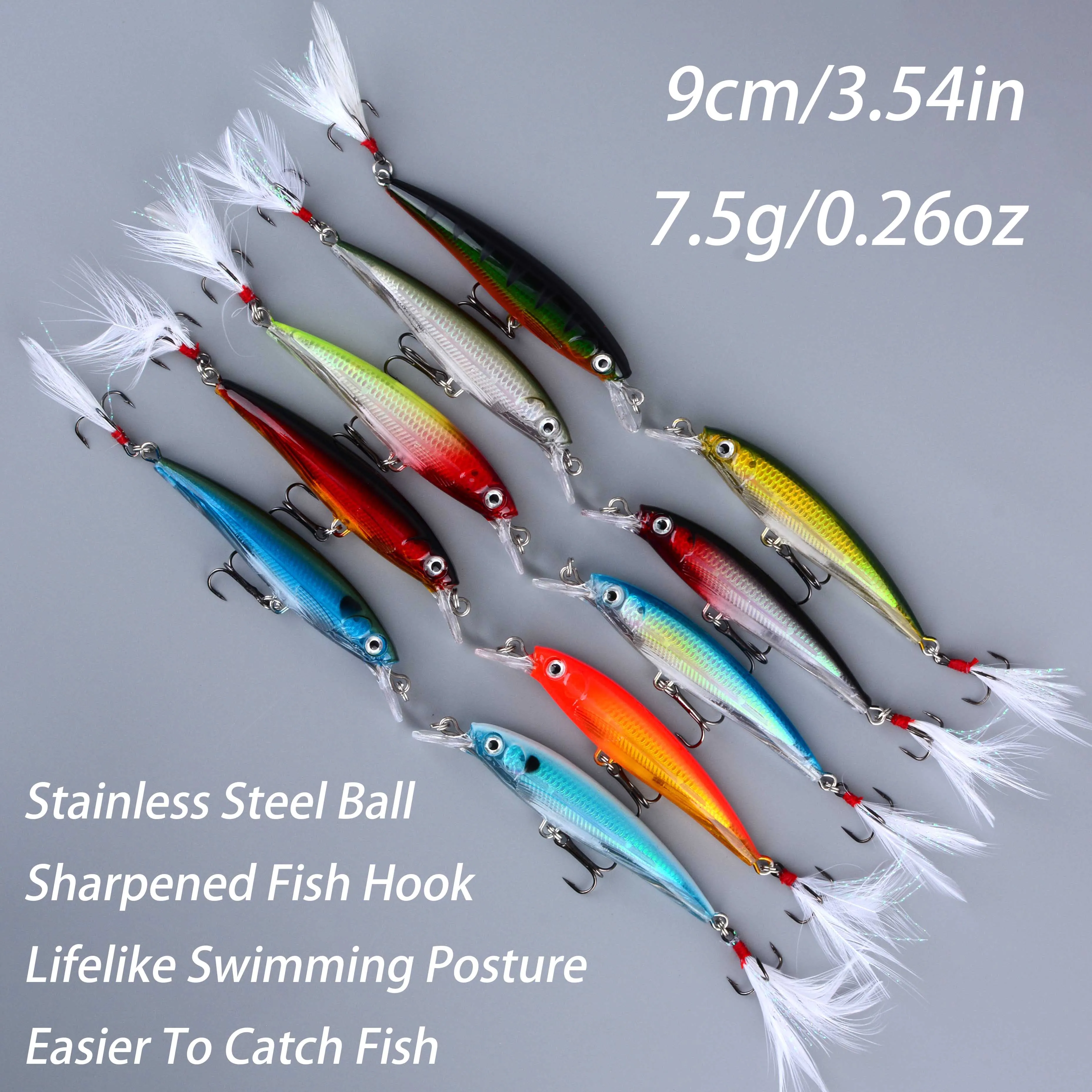 1 Stück Larser Minnow Angelköder, schnellerer Fang von Barsch mit Federhaken, künstlicher Köder, Crankbait, 9 cm/7,5 g Angelköder – Detail 2