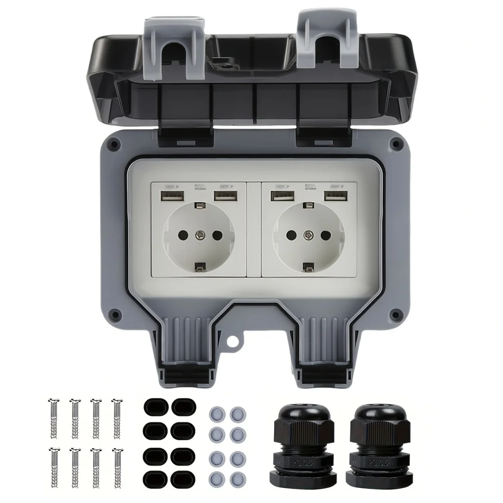 USB-Typ-C-Wandsteckdose für den Außenbereich, wasserdicht, IP66-Qualität, wasserdicht und staubdicht, für Garten, Badezimmer, Außensteckdose
