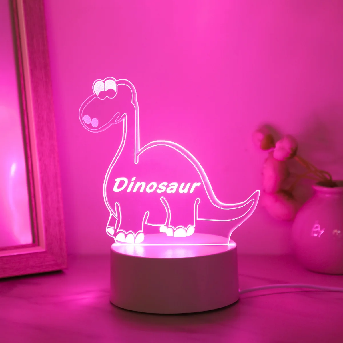 USB powered 3D creative pink dinosaur night light, bedroom decorative light, perfect birthday/Christmas gift light