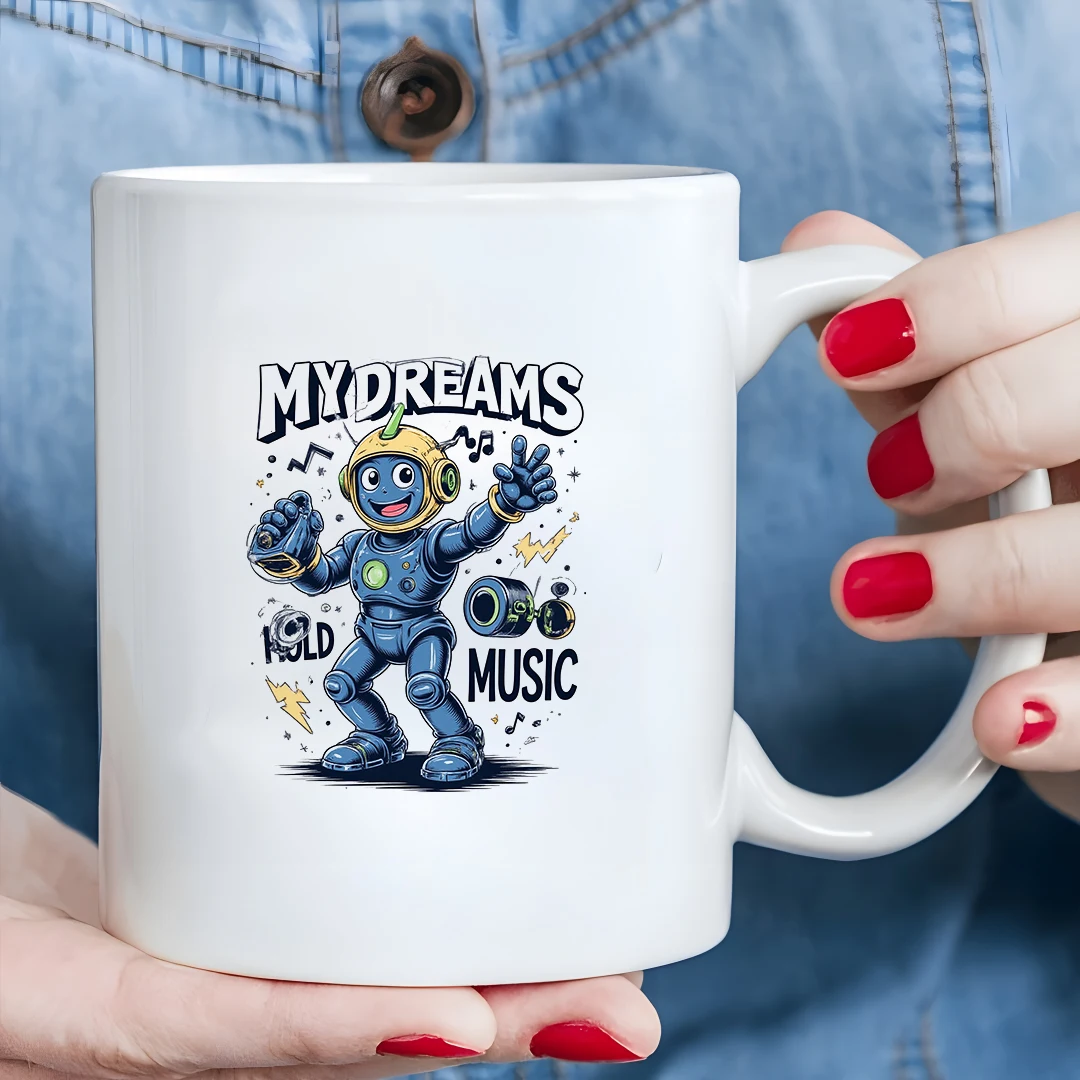 

Cartoon Robot Dream Music Cup 11OZ Mug Universal Scene Christmas Gift Family Office Cup