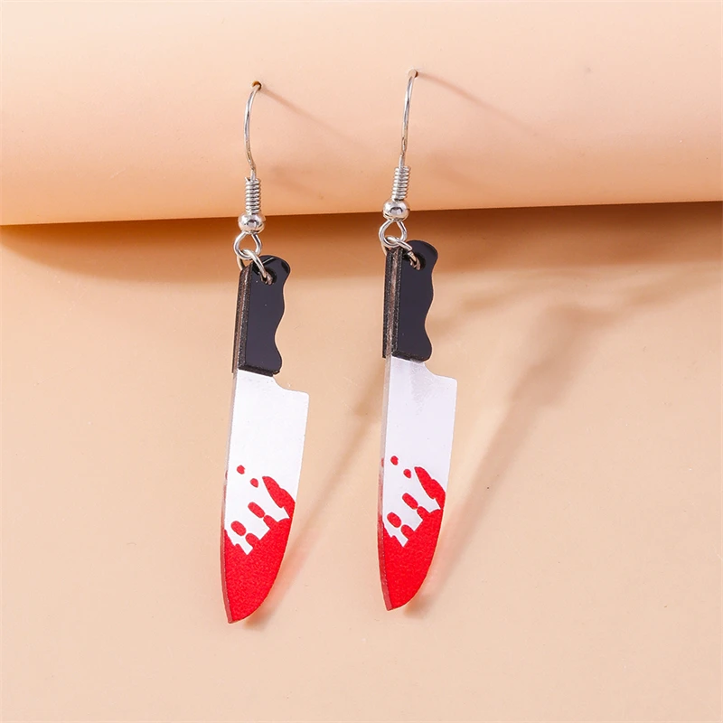 Punk Halloween Bloody Knife Drop Earrings Scissors Saw Dangle Hooks Earrings for Women Girls Night Party Jewelry Gifts