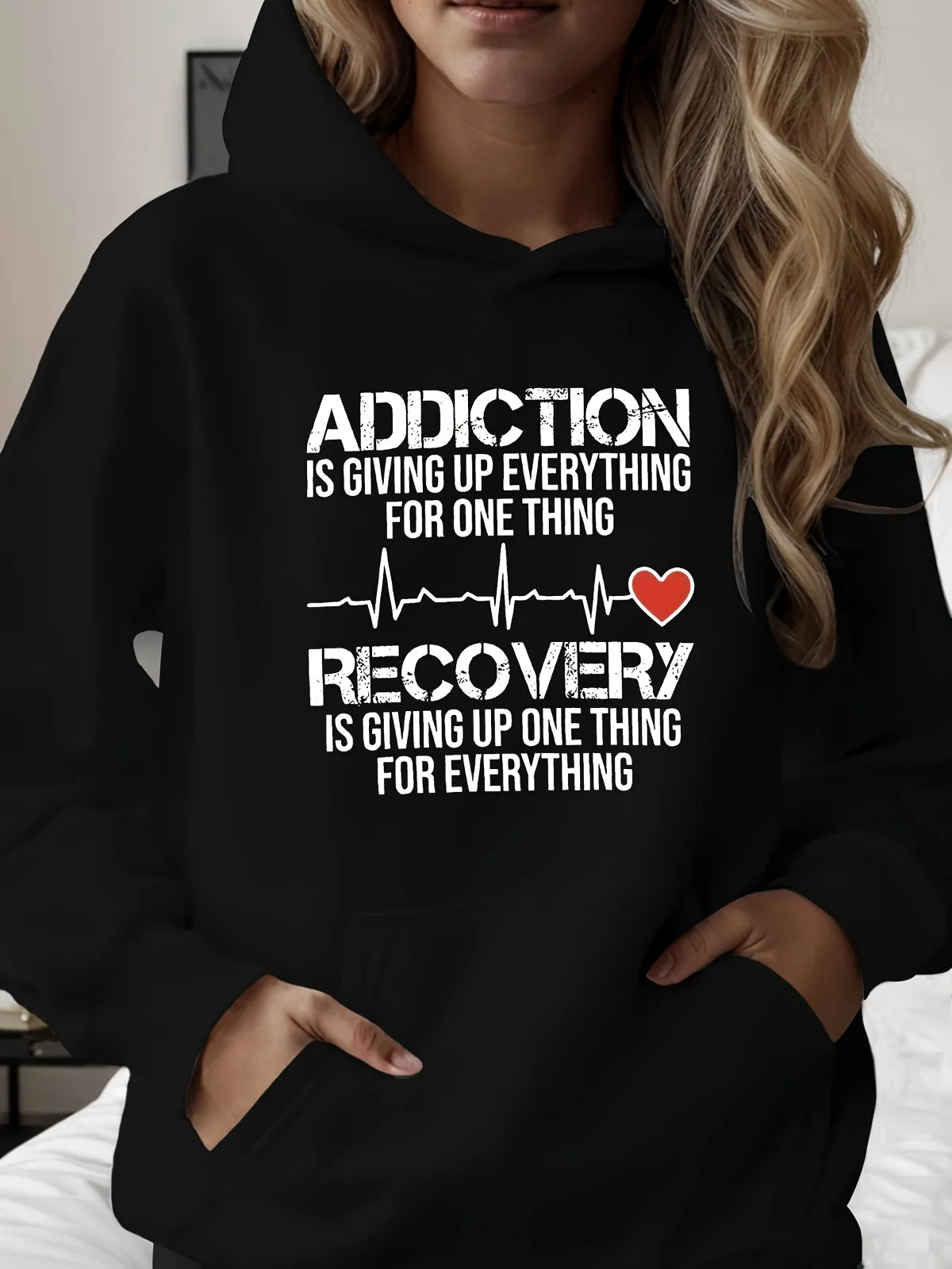 سويت شيرت نسائي كاجوال بقلنسوة من ADDICTION RECORDY مطبوع بنمط بلوفر سميك وقطيفة مناسب للرياضة