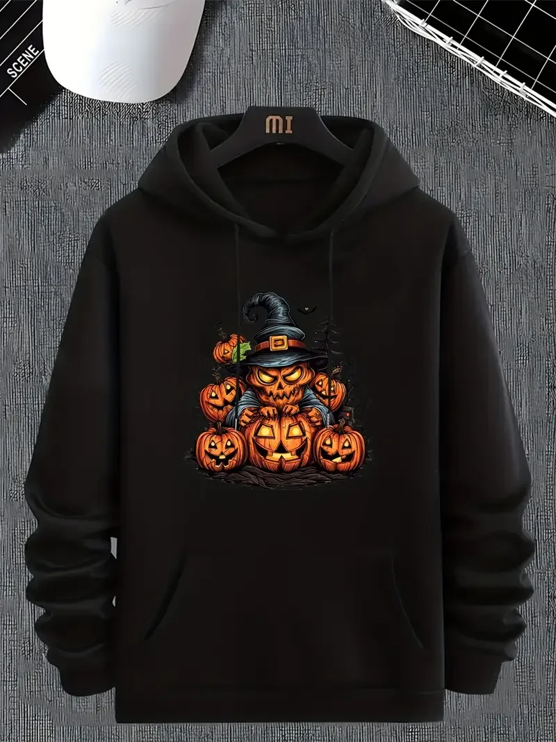 

Halloween Scary Pumpkin Witch Pattern Printed Autumn Winter Fashion Sweatshirt Sport Style Polyester Fabric Large Size Hoodie