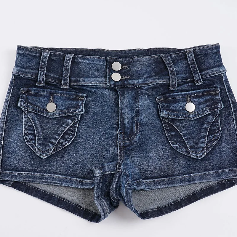 

American Street Old Design Pocket Button Low-rise Jeans Y2k Shorts Women Retro Spice Girl Hot Pants