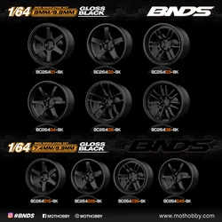 BNDS 1/64 ABS Wheels Gloss Black With Rubber Tires Assembly Rims Modified Parts for Model Cars Refitted Hotwheels Tomica MiniGT