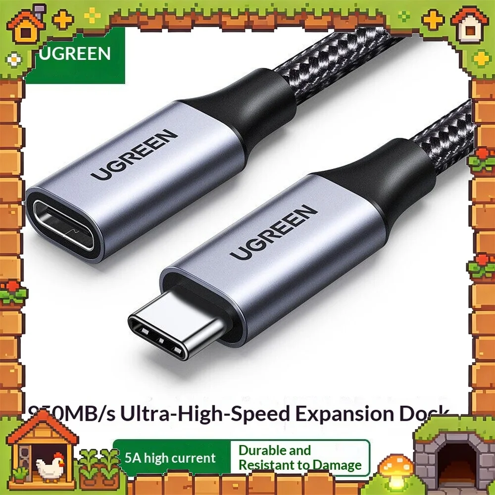 UGREEN US372 USB C Extension Cable 1m USB 3.2 Gen 2 Aluminum Braided Extender for Laptop PC Phone