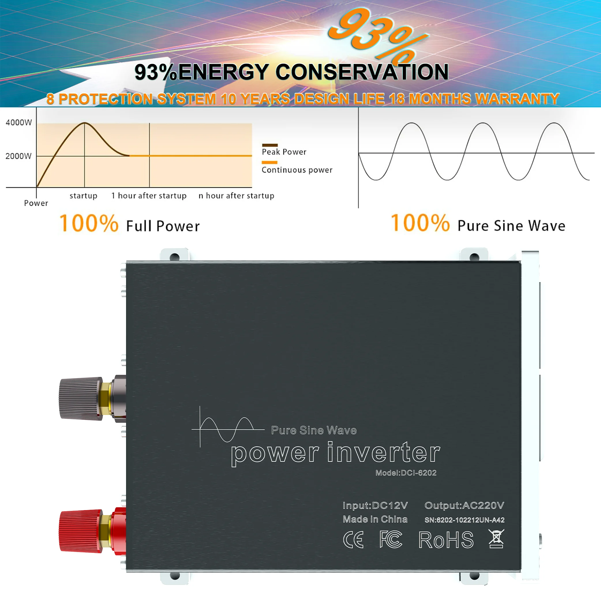 อินเวอร์เตอร์พลังงานที่เชื่อถือได้สูง12V ถึง220V เพียวไซน์เวฟ DC ตัวควบคุมแรงดันไฟฟ้ารถยนต์3000W พร้อมรีโมท