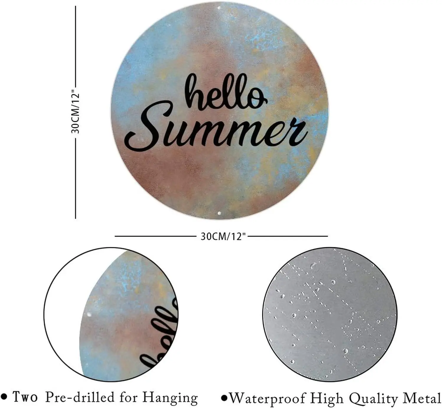 Hello Summer Metal Sign Funny Quotes Round Tin Signs Aluminum Metal Signs Wall Art Farmhouse Decorative Wreath Sign Rustic Home