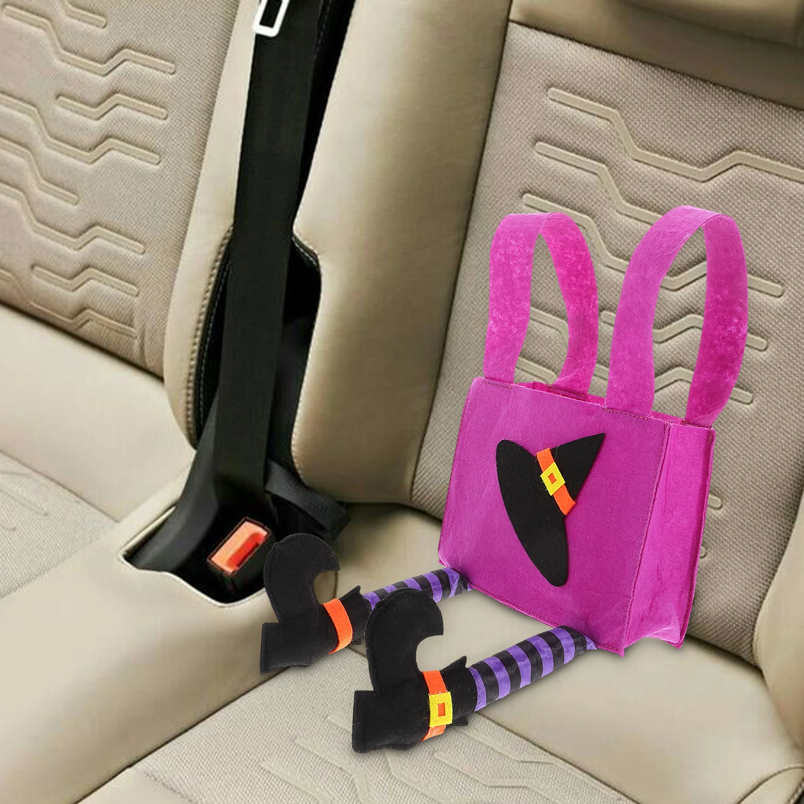 

Cartoon Witch Candy Halloween Black Bucket Trick Treat Bag Car Seat Organizer Storage Bag Multifunctional Easy