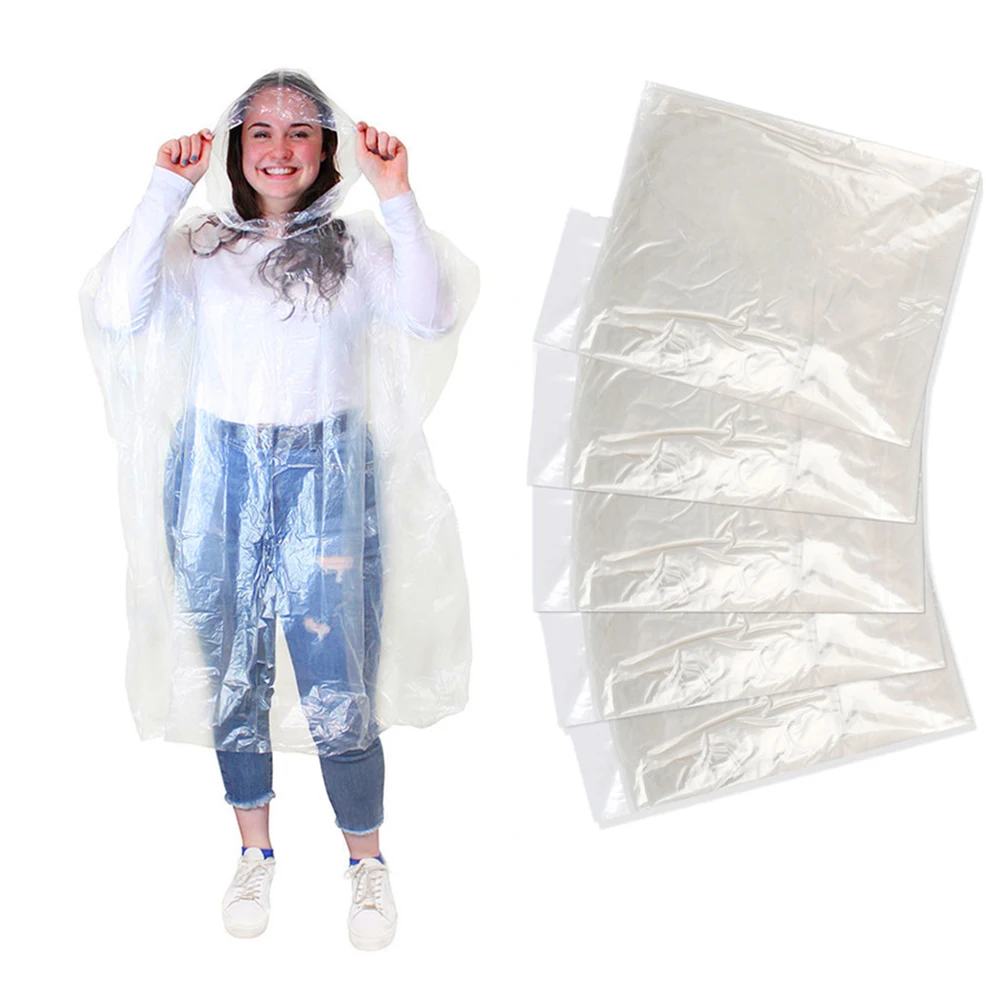 

10 Pcs Waterproof Raincoat Ponchos Outdoor Disposable Hooded Cape Windproof Portable Lightweight Travel Friendly