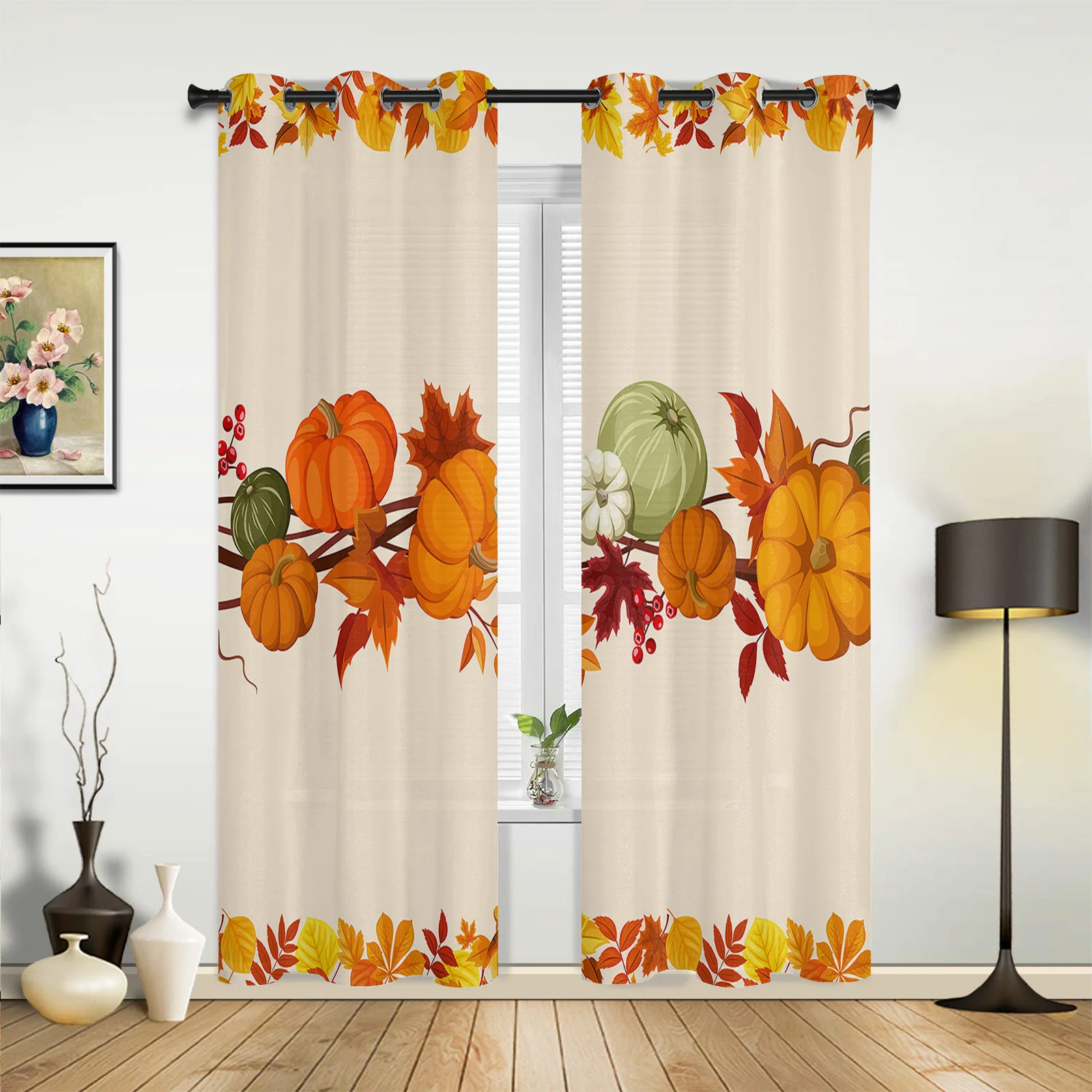 Modern Curtains Autumn Pumpkin Maple Leaf Baby Room Bedroom Creative Curtains Kitchen Living Room Terrace Valance Curtains