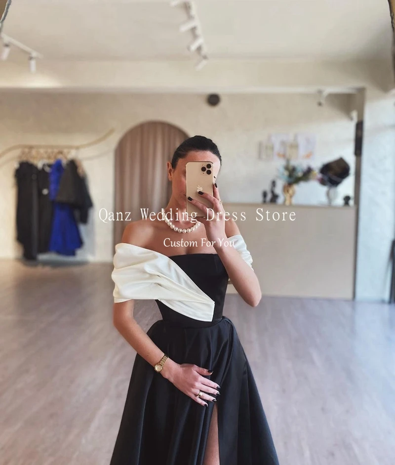 Qanz Fashion Evening Gown Split Vestidos Elegantes Off The Shoulder Sleeves Vestidos Stain Wedding Party Dress Customized