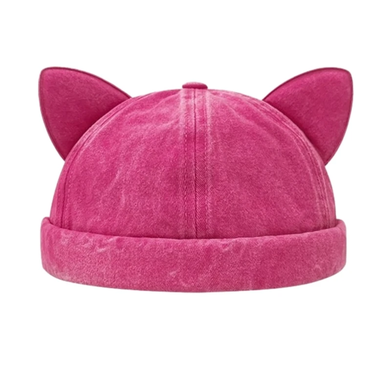 Lovely Cat Ear Decor Beanie Hat without Brim Sunproof Beanie Hat Hot Girls Cap