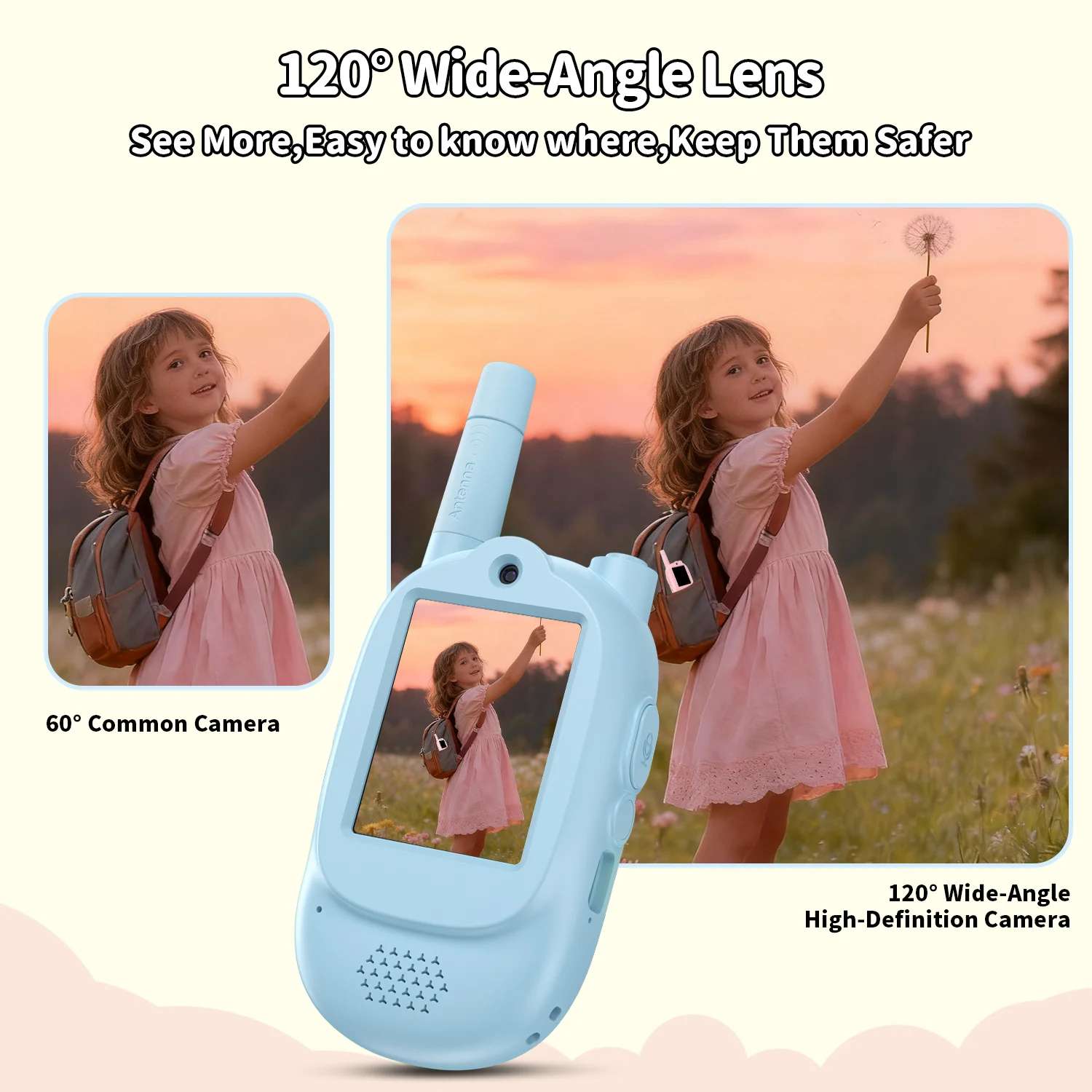 Kids Video Walkie Talkie 2Pcs 500M Outdoor Long Range 1000mAh Type-C Rechargeable HD Video Toy with Lanyard for Boys Girls Gift