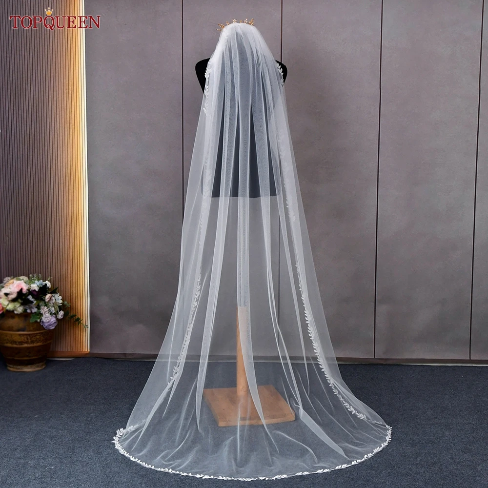 TOPQUEEN V129 Wedding Veil Short Leaf Vine Applique Edge Plain Bridal Veils One Laye Elegant Rochii Wedding Accessories Border