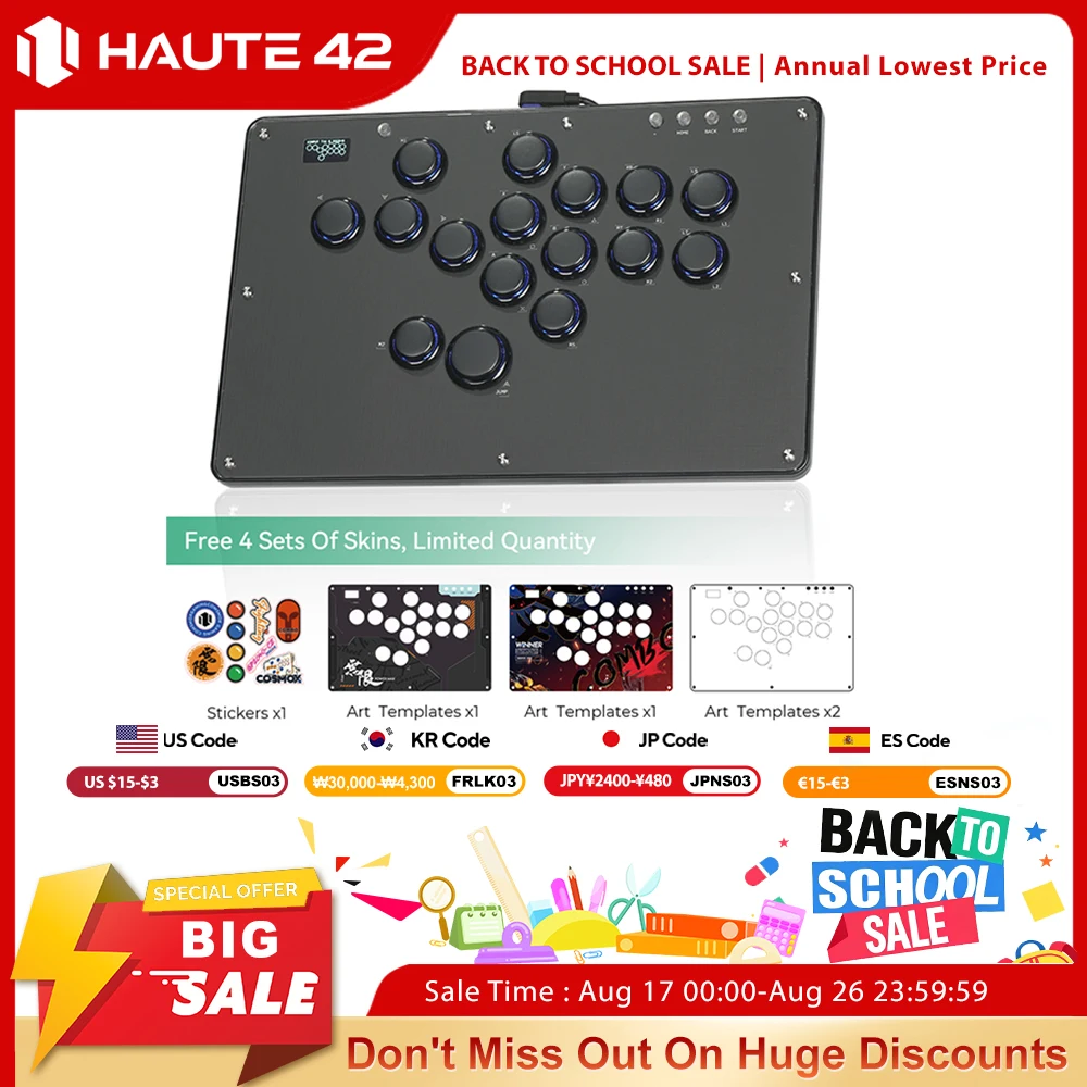 Haute42 FightStick Joystick Arcade Hitbox Button Rim Leverless Controller für PC/PS4/PS5/Switch Steuerung Arcade Stick Controller