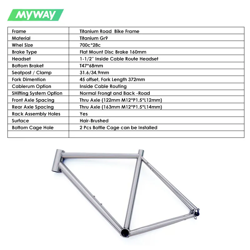 

Рама для шоссейного велосипеда из титанового сплава 700C, T47BB, полностью внутренняя проводка, дисковые тормоза, 48см / 50см / 52см / 54см, комплектующие для гоночных велосипедов