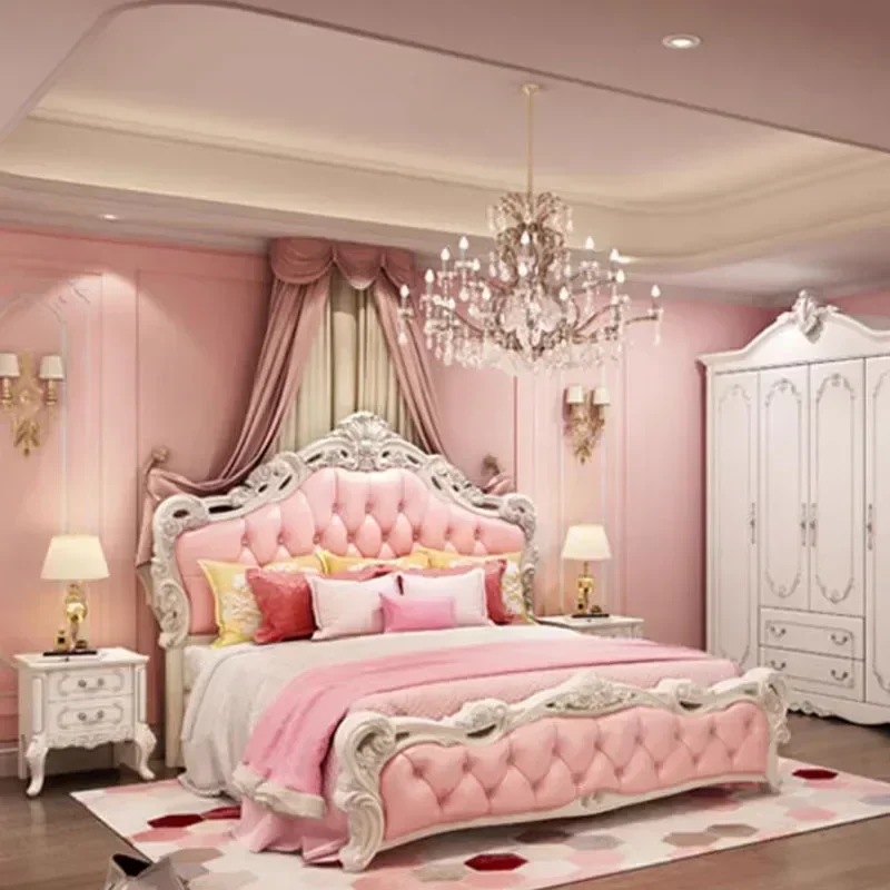 

Platform King Size Bed Frame Faux Leather Modern Double Bed Headboard Luxury Storage Wood Castle Letto Matrimoniale Furniture