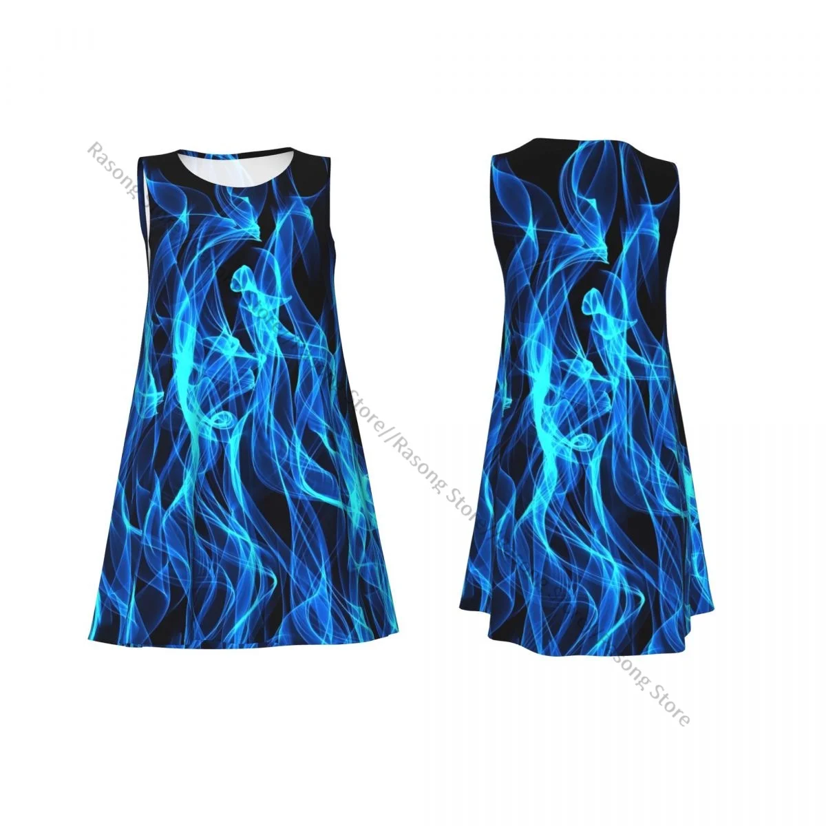 Women's Dress Summer Casual T Shirt Dresses Beach Cover up Blue Fire Texture Tank Dress
