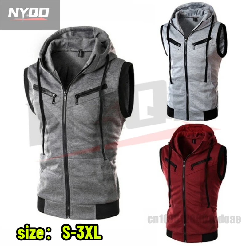 

3 Colors Fashionable New Men's Vest Hooded Sleeveless Solid Color Casual Slimming Smooths Your Silhouette Tank Top