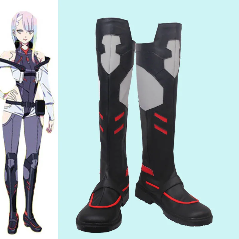 

Anime Punk Lucy Edgerunners Cosplay Costume PU Black Shoes Thigh-high Boots Accessories Women Role Play Halloween Carnival Party