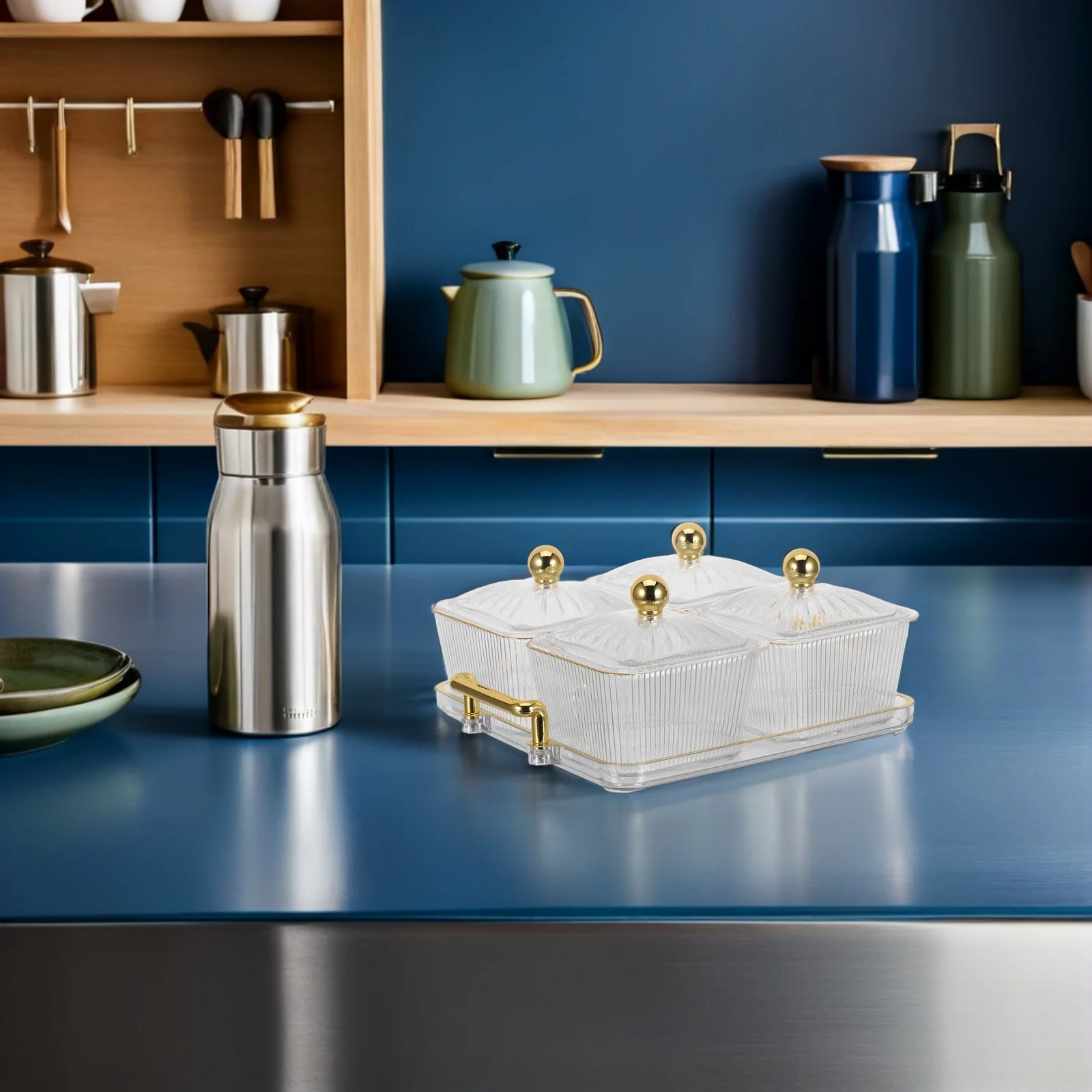 صينية تقديم الوجبات الخفيفة المقسمة مع غطاء طبق المقبلات المقصورة الواضحة لحفلات الفاكهة والجوز والحلوى والخضروات والوجبات الخفيفة الجافة