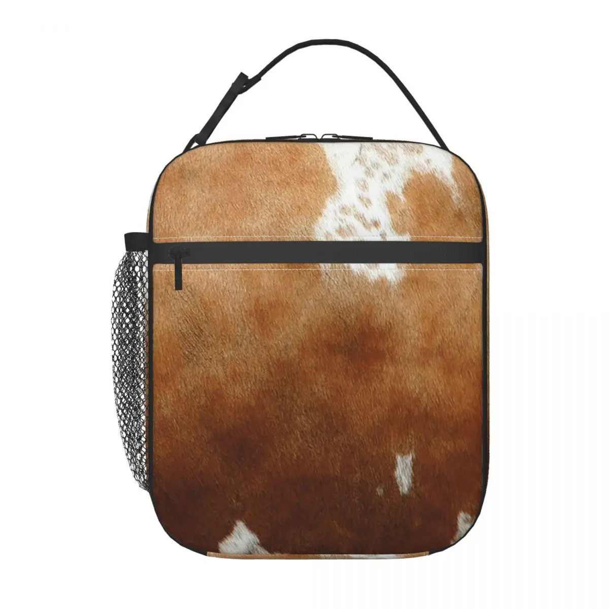 Stylish Cow Fur Cowhide Texture Cow Skin Print Patter Insulated Lunch Bag for Women Children Food Boxes Thermal Lunch Box Tote