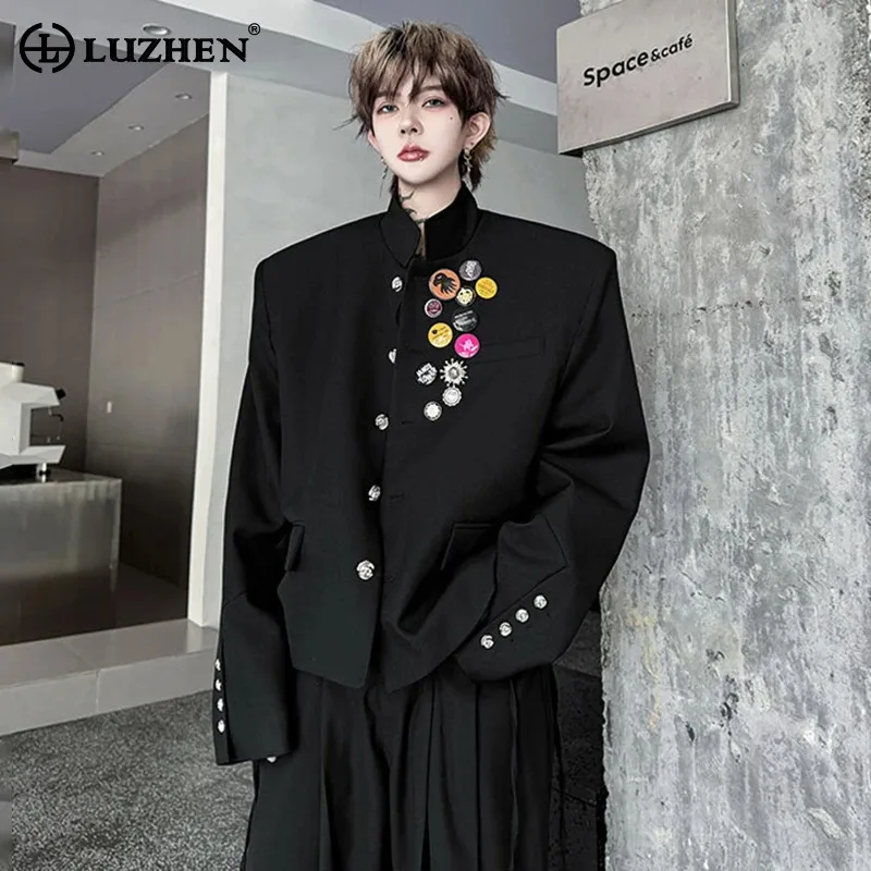 LUZHEN 2025 New Handsome Luxury Patchwork Decorate Stand Neck Casual Jacket Men Original Luxury Male Blazer Coat Clothes JY3789