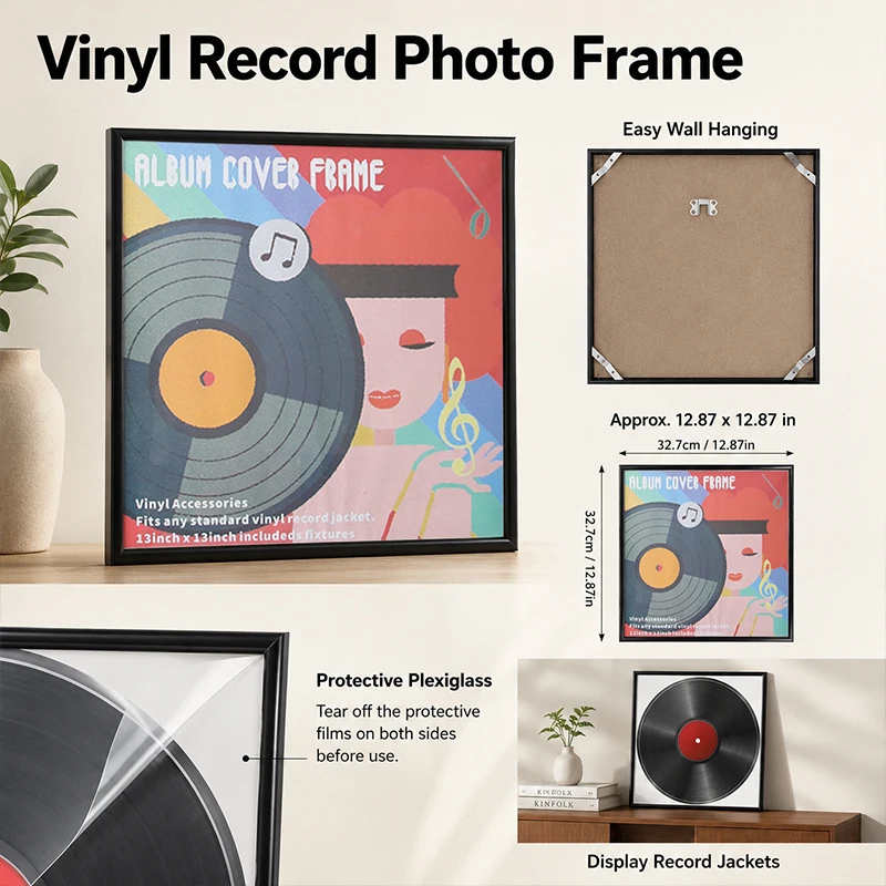 12 Inch Vinyl Record Frame Display Stand for Collecting CD Music Albums Display and Storage, Hanging Wall Picture Frame Ornament